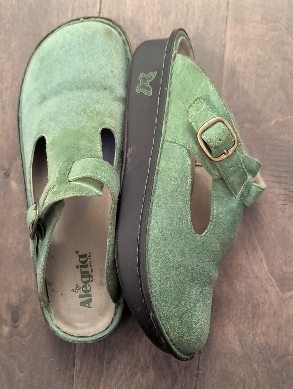 Alegria Green Suede Buckle Sandal